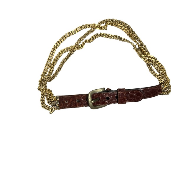 Johnny Farah vintage Brown Leather Belt with Gold Chain - Picture 1 of 6